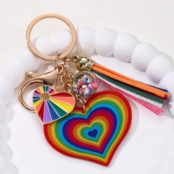 NEW! Rainbow Heart with Faux Leather Tassel Keychain / Purse Charm / Bag Charm! - Picture 3 of 4
